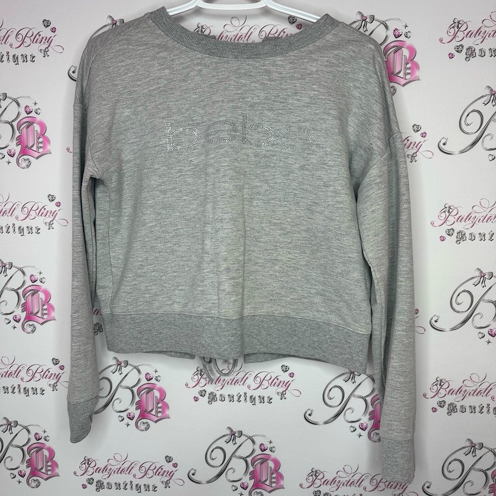 Bebe open back sweater tie up ribbons 🎀 bows cute rare Gray Cropped Sweatshirt